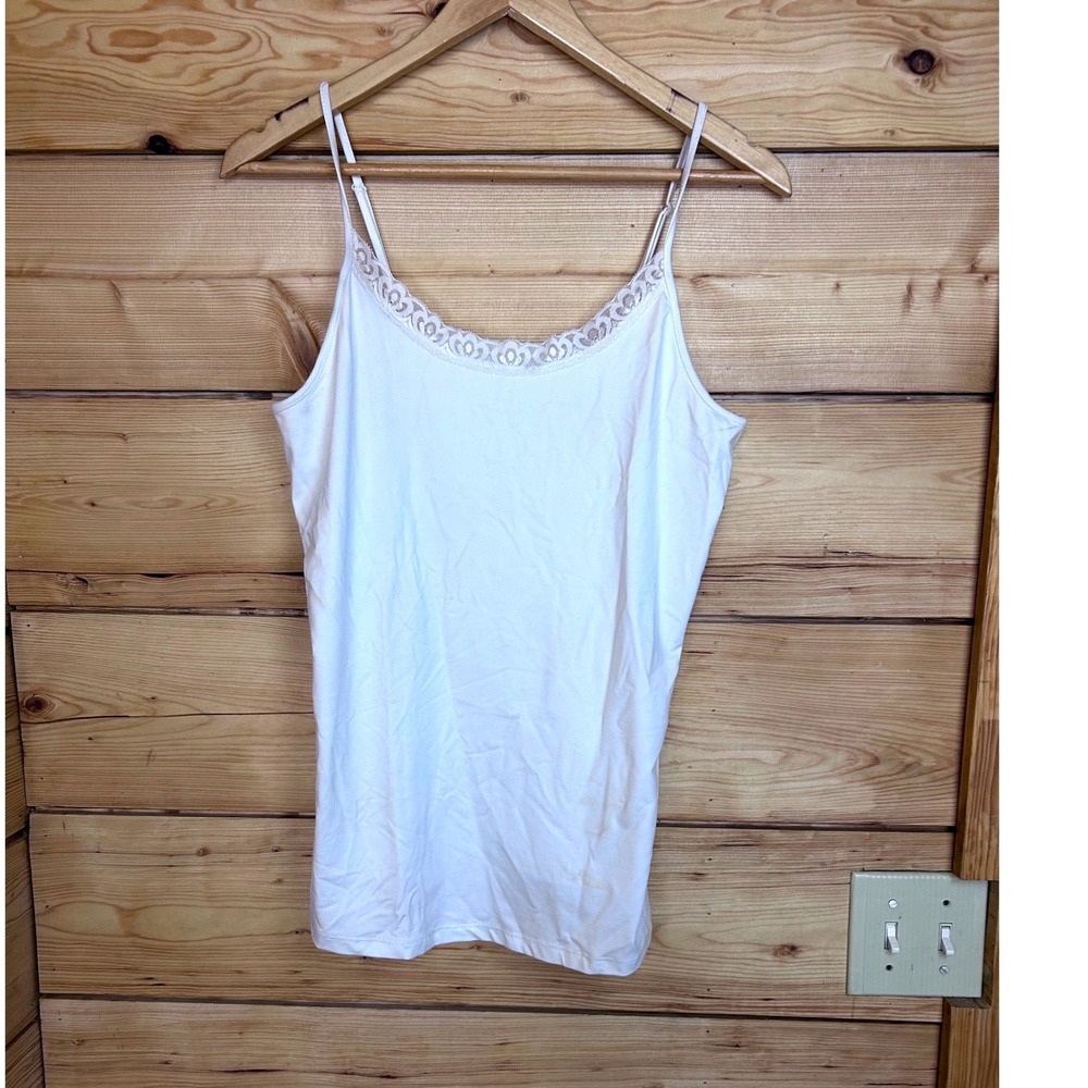 Reitmans Tee Collection Ivory Lace Trim Cami Adjustable Strap Tank Top Large